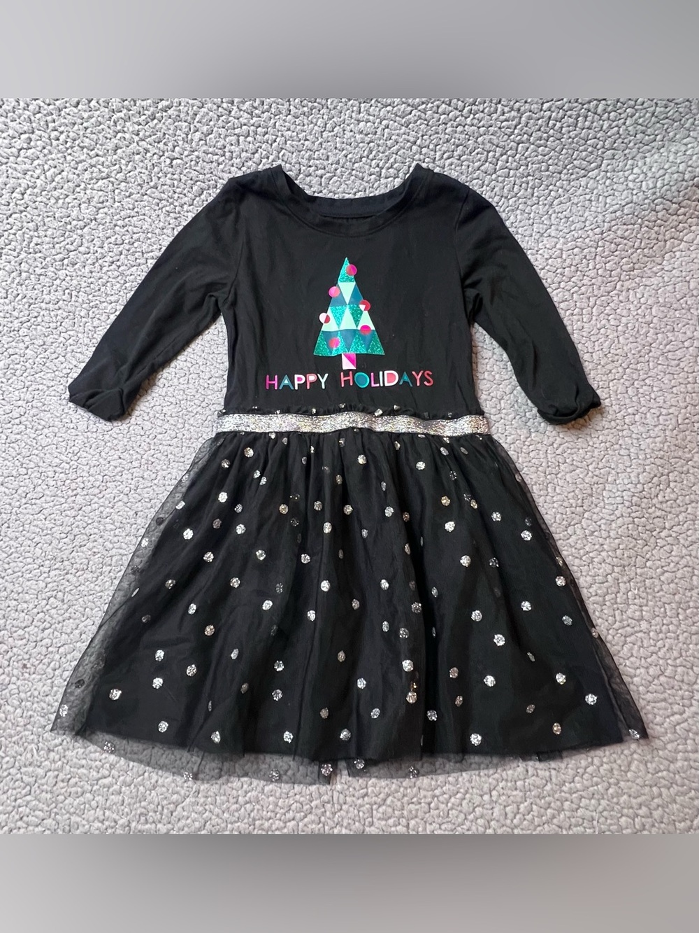 Cat & Jack Girls Size S (6/6X) Black Fit & Flare Tulle Holiday Dress LS